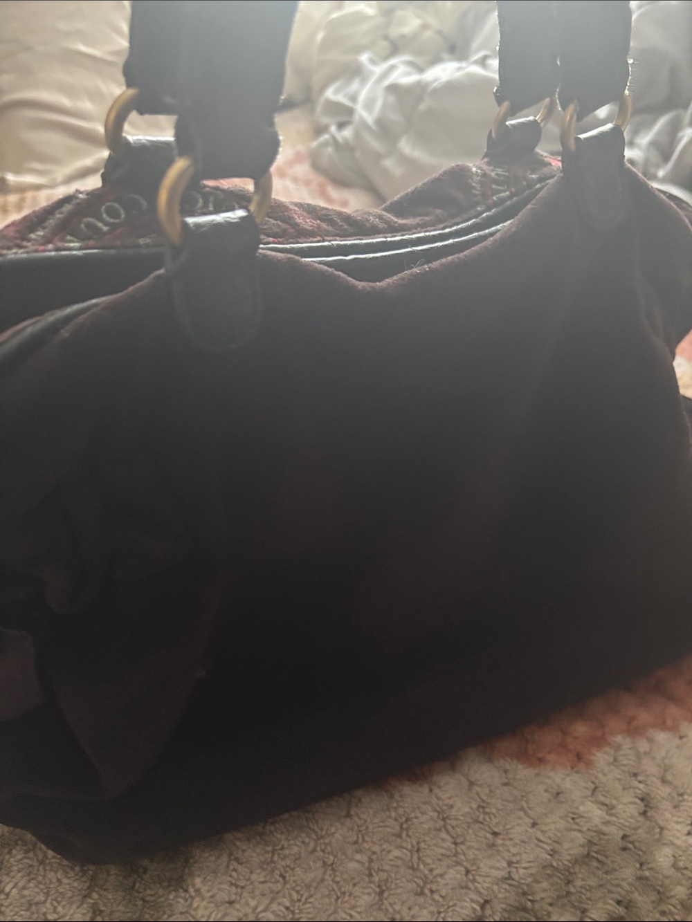 Juicy Couture Black Velvet Shoulder Bag with Red Logo Accents - Picture 3 of 4